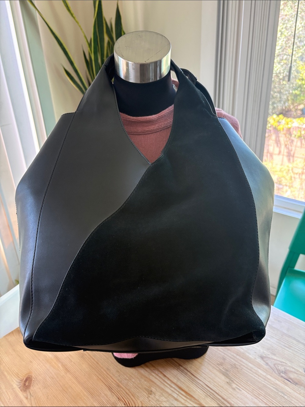 French Connection Black Leather & Suede Sculptural Shoulder Bag